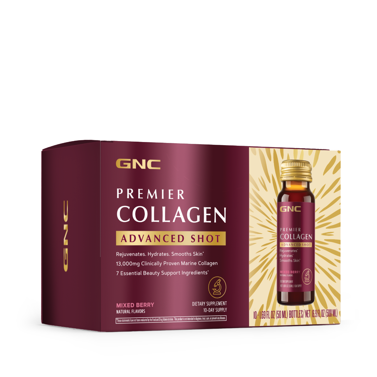 GNC Premier Collagen Advanced Shot, Formula Premium De Peptide De Colagen Hidrolizat Marin Lichid Cu Aroma De Fructe De Padure, 10 X 50 Ml