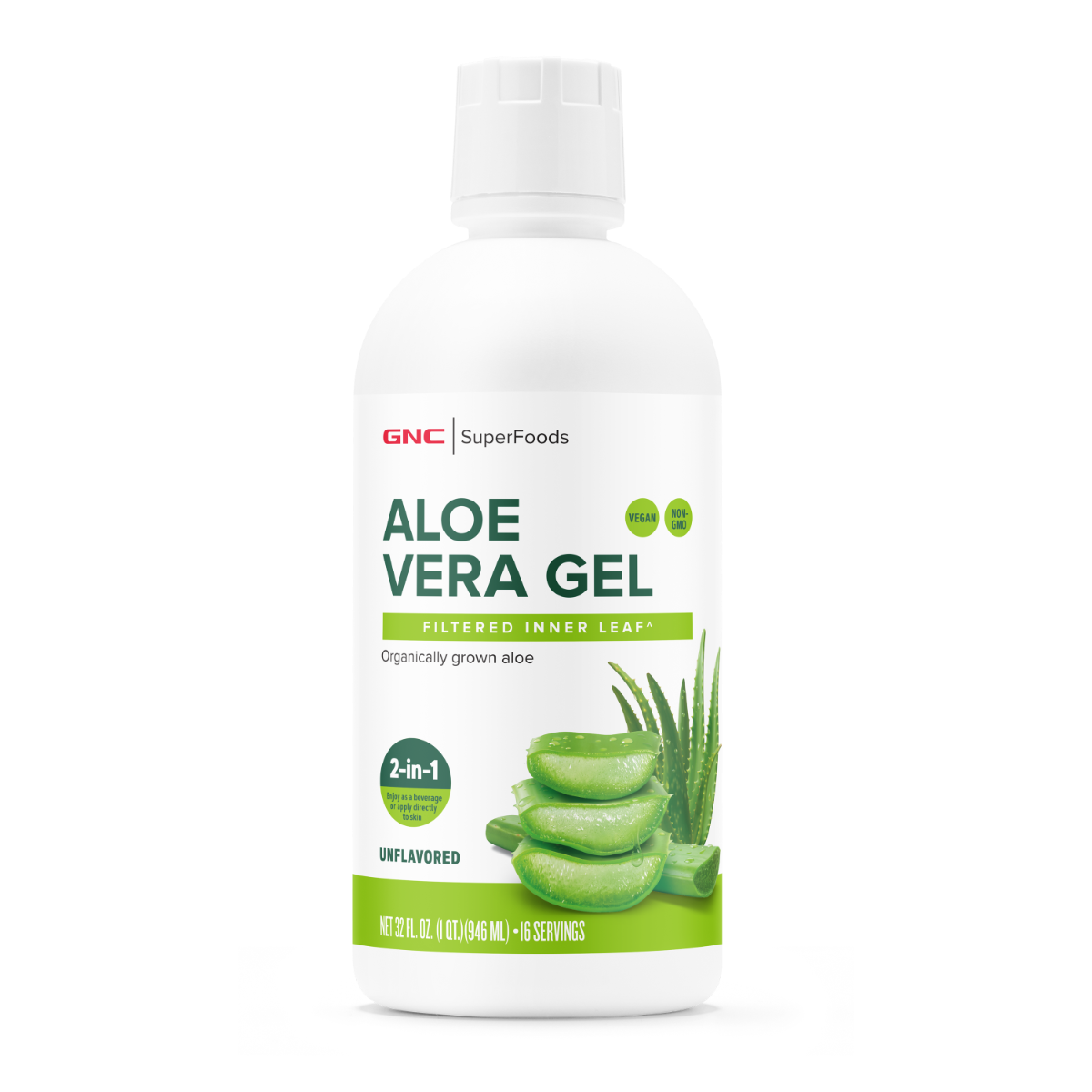 GNC Superfoods Aloe Vera Gel Organic Fara Aroma, Pentru Digestie, Detoxifiere Si Imunitate, 946 Ml