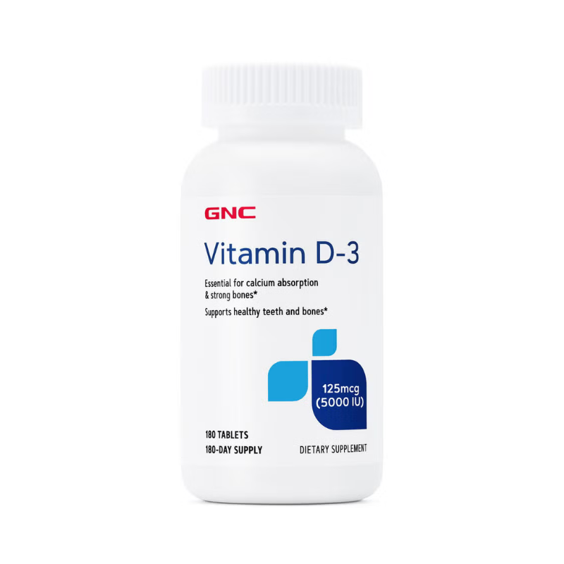 GNC Vitamin D-3 5000 Iu, Vitamina D-3 - 125 Mcg (5000 Ui) Naturala 100% Din Lanolina, 180 Tb