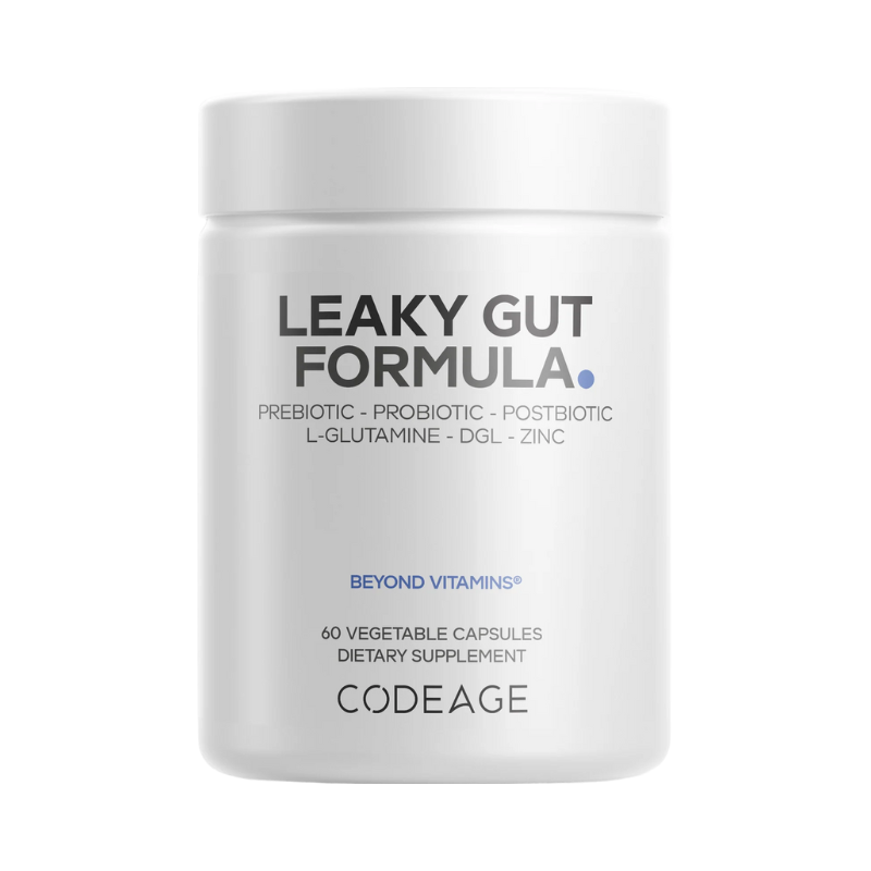 CodeAge Leaky Gut Supplement - L-glutamine, Prebiotics, Probiotics, Postbiotic, Formula Avansata Pentru Sanatatea Intestinala, 60 Cps
