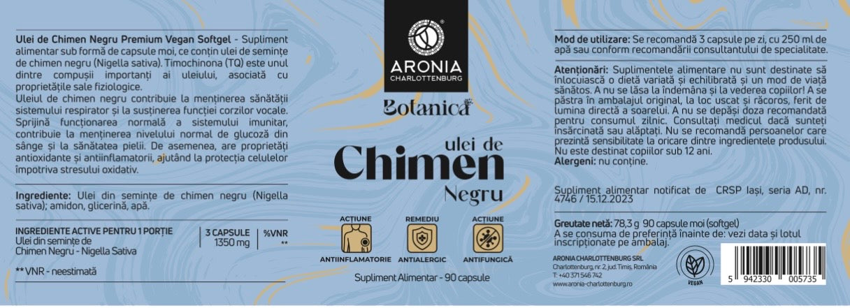 Pachet 4 x Ulei de Chimen Negru (Negrilica), 90 capsule moi, Aronia Charlottenburg