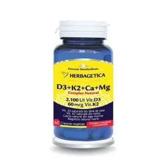 Complex natural D3+K2+Ca+Mg, 60 capsule, Herbagetica