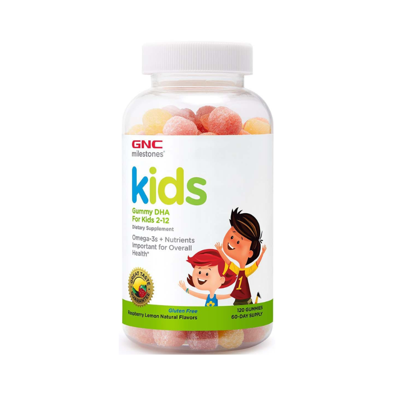 GNC Milestones Kids Gummy Dha, Acizi Grasi Omega-3 Pentru Copii 2-12 Ani, Cu Aroma Naturala De Zmeura Si Lamaie, 120 Jeleuri