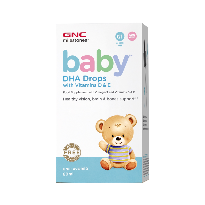 GNC Milestones Baby Dha Drops With Vitamins D & E, Picaturi Cu Dha + Vitamina D Si E Pentru Bebelusi, 60 Ml
