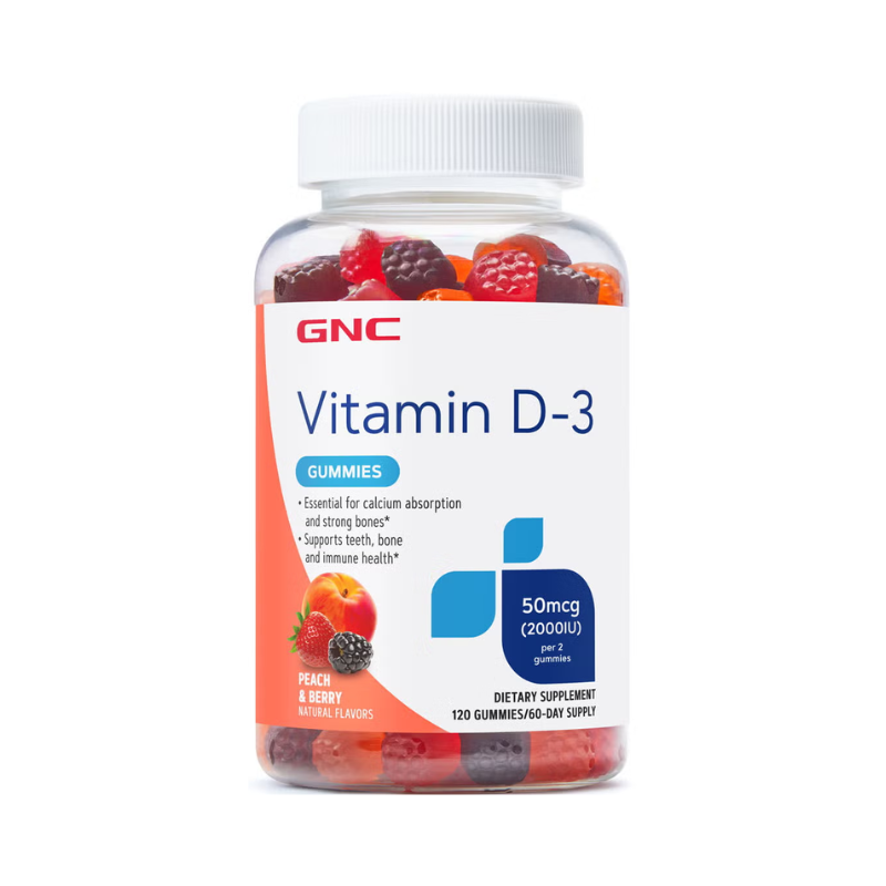 GNC Vitamin D-3 2000 Ui, Vitamina D-3 50 Mcg (2000 Ui) Naturala 100% Din Lanolina, 120 Jeleuri