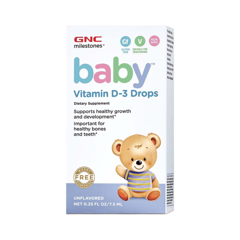 GNC Milestones Baby Vitamin D-3 Drops, Vitamina D-3 Picaturi Pentru Bebelusi Naturala 100% Din Lanolina, 7.5 Ml