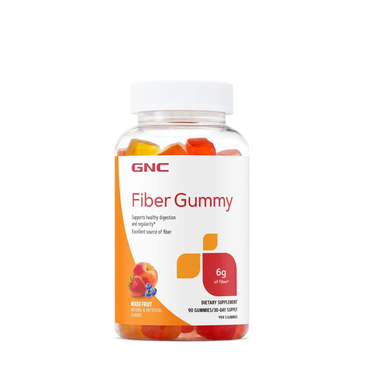 GNC Fiber Gummy, Jeleuri Cu Fibre Cu Aroma De Fructe Asortate, 90 Jeleuri