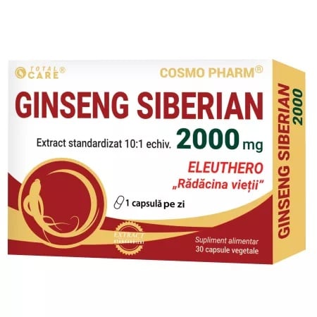 Ginseng Siberian 2000mg, 30 capsule vegetale, CosmoPharm