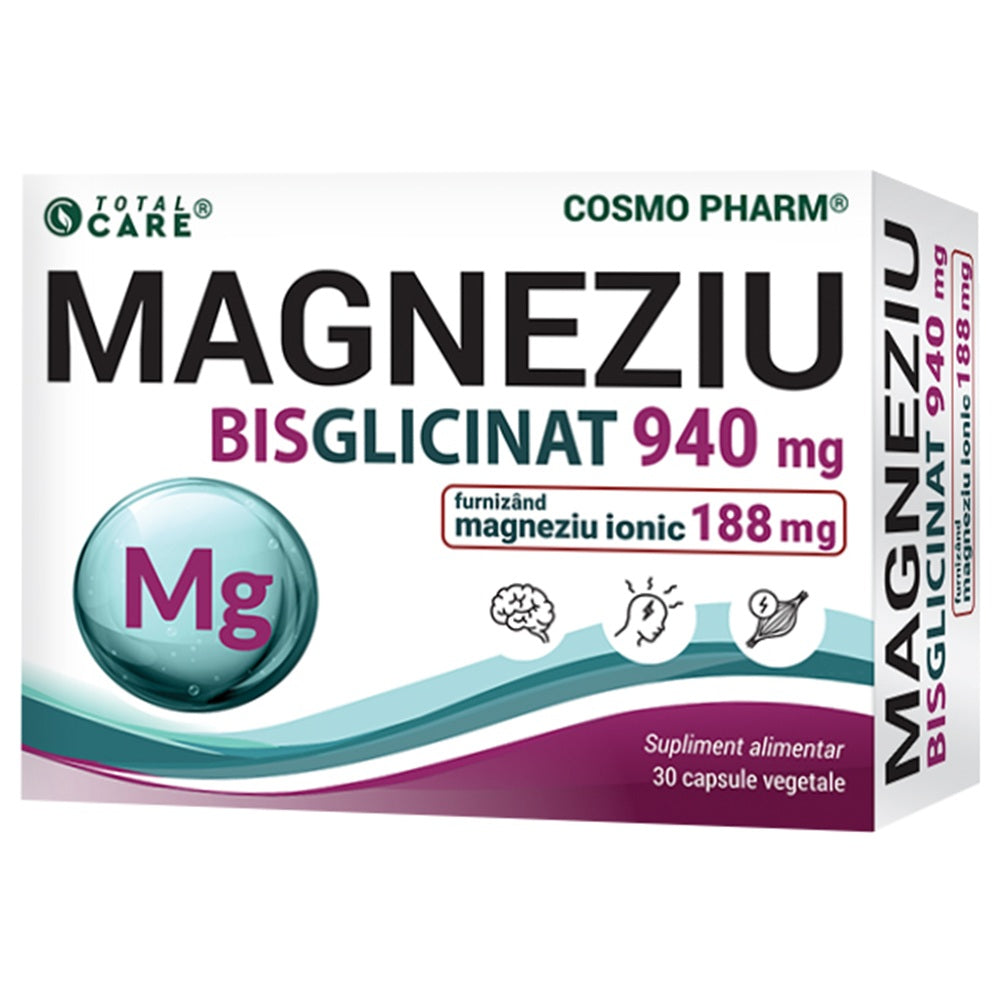 Magneziu Bisglicinat, 940 mg, 30 capsule vegetale, Cosmo Pharm