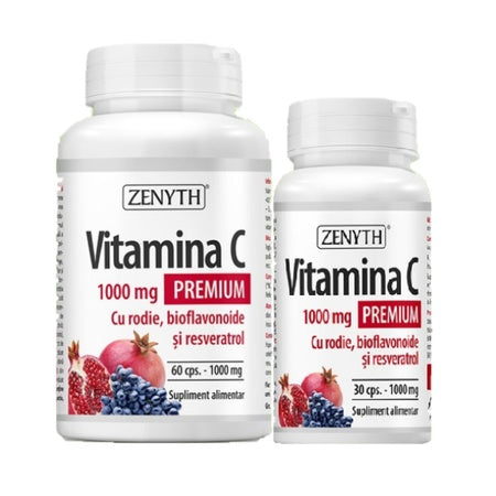 Pachet Vitamina C Premium cu rodie, 1000mg, 60+30 capsule cadou, Zenyth