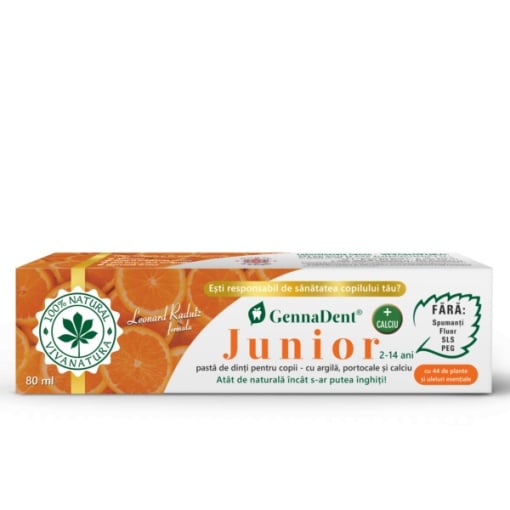 Pasta de dinti GennaDent Junior cu argila si portocale, 80ml, Vivanatura