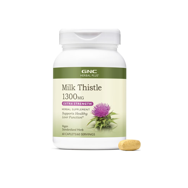 GNC Herbal Plus Milk Thistle 1300 Mg, Extract Standardizat De Silimarina, 60 Tb