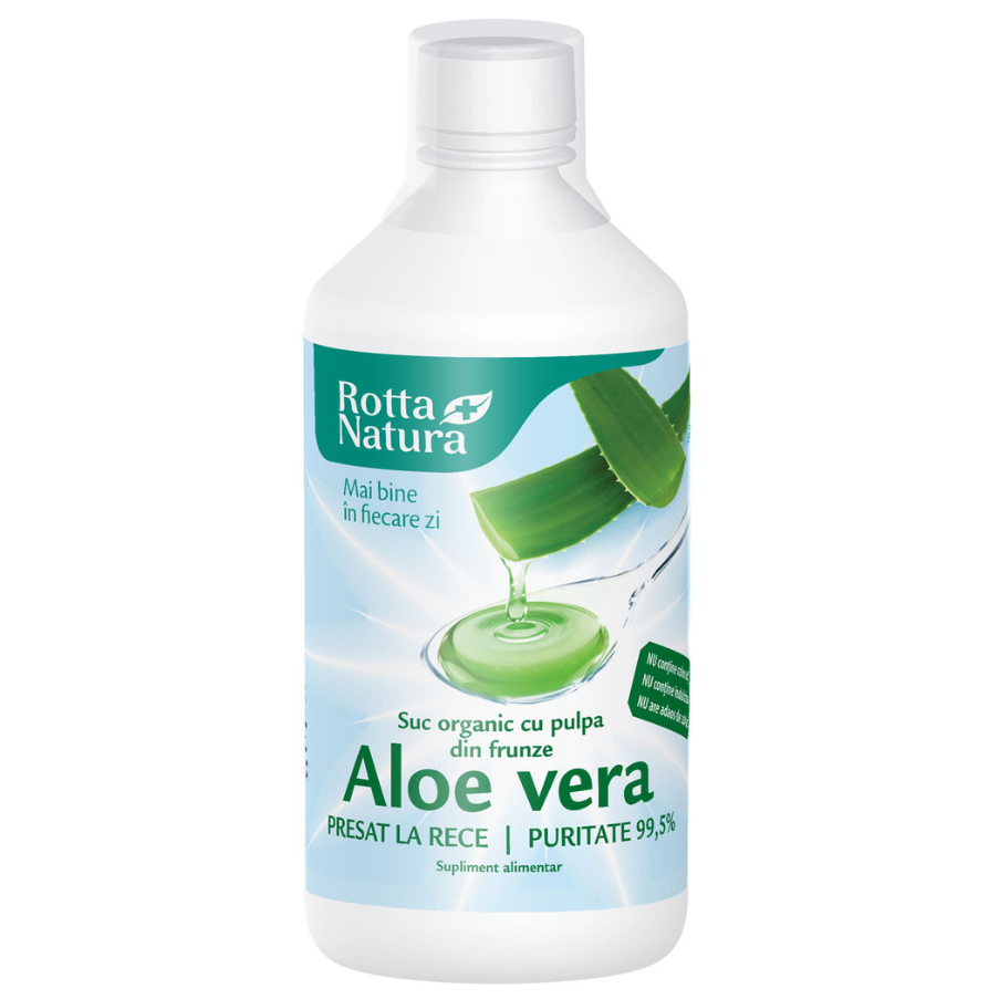 Suc organic cu pulpa din frunze de Aloe Vera, 1000 ml, Rotta Natura