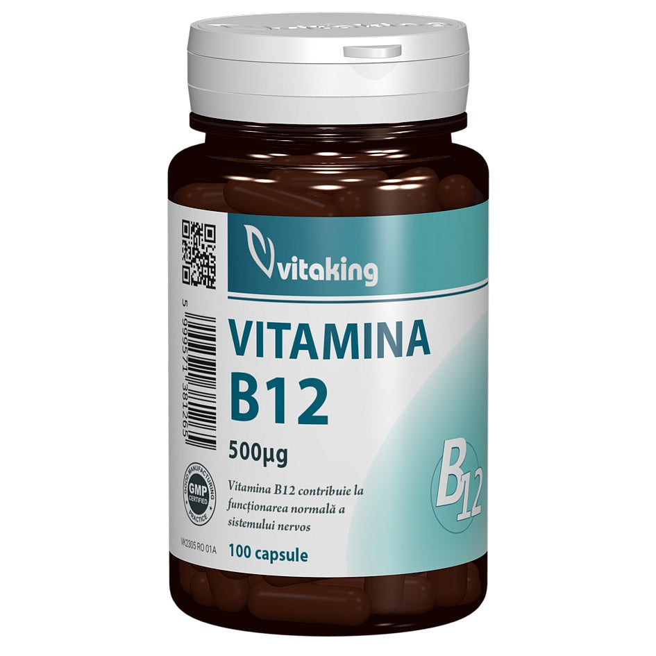 Vitamina B12 (Cianocobalamina), 500 mcg, 100 capsule, VitaKing