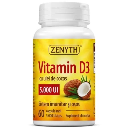 Vitamina D3 cu ulei de cocos 5000UI, 60 capsule, Zenyth