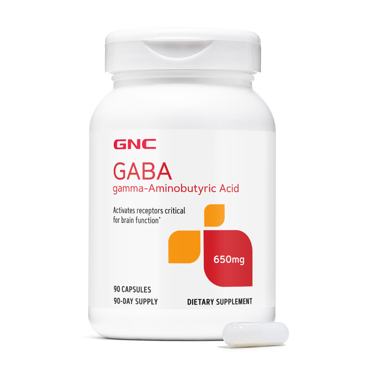 GNC Gaba 650 Mg, Neurotransmitator Natural Pentru Relaxare, Somn Si Stres, 90 Cps