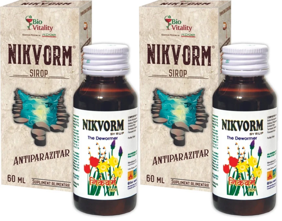 Pachet 2x Nikvorm Sirop pentru eliminarea parazitilor intestinali, 60 ml, Bio Vitality