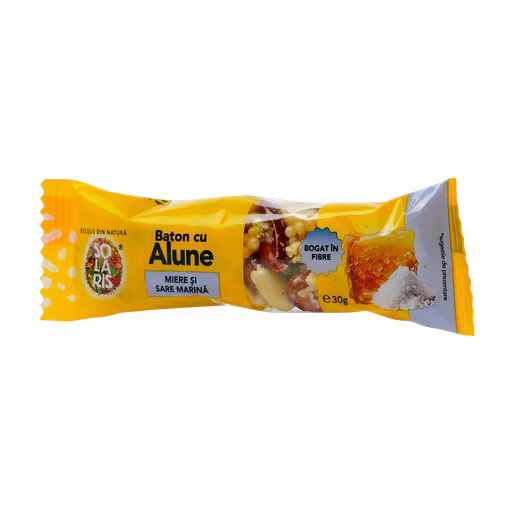 Baton cu alune, miere si sare marina, 30 g, Solaris