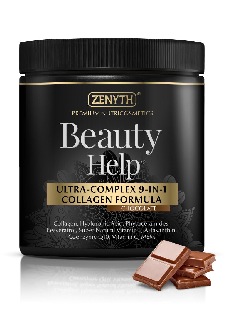 Pachet 1+1 Beauty Help Ultra-Complex 9-in-1 Collagen Formula cu aroma de capsuni, 300g, Zenyth +Beauty Help Ultra-Complex 9-in-1 Collagen Formula cu aroma de ciocolata, 300g, Zenyth
