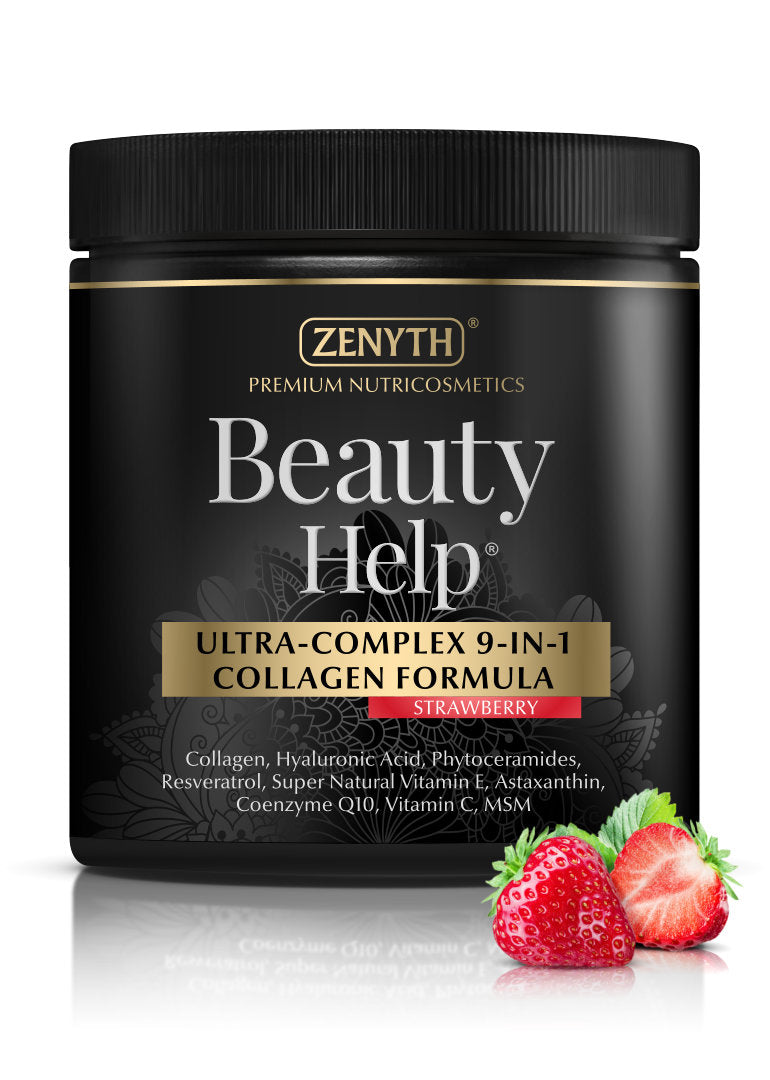 Pachet 1+1 Beauty Help Ultra-Complex 9-in-1 Collagen Formula cu aroma de capsuni, 300g, Zenyth +Beauty Help Ultra-Complex 9-in-1 Collagen Formula cu aroma de ciocolata, 300g, Zenyth