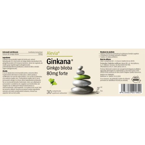 Pachet Ginkana Ginkgo Biloba, 120 mg, 30+30 comprimate, Alevia