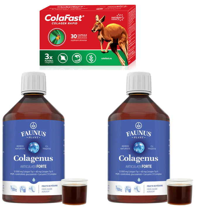 Pachet 2xColagenus Articulatii Forte 500ml, Faunus Plant + Colafast Colagen Rapid, 30 capsule, Partners Canada