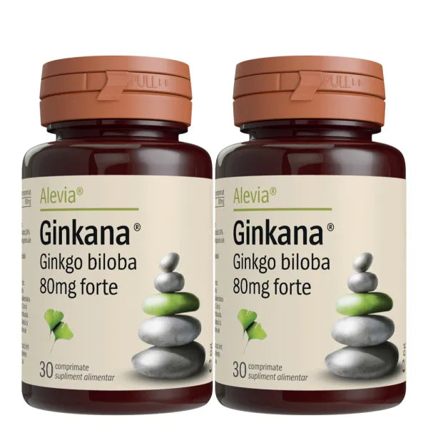Pachet Ginkana Ginkgo Biloba, 120 mg, 30+30 comprimate, Alevia
