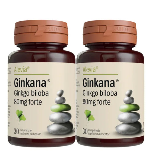 Pachet Ginkana Ginkgo Biloba, 120 mg, 30+30 comprimate, Alevia