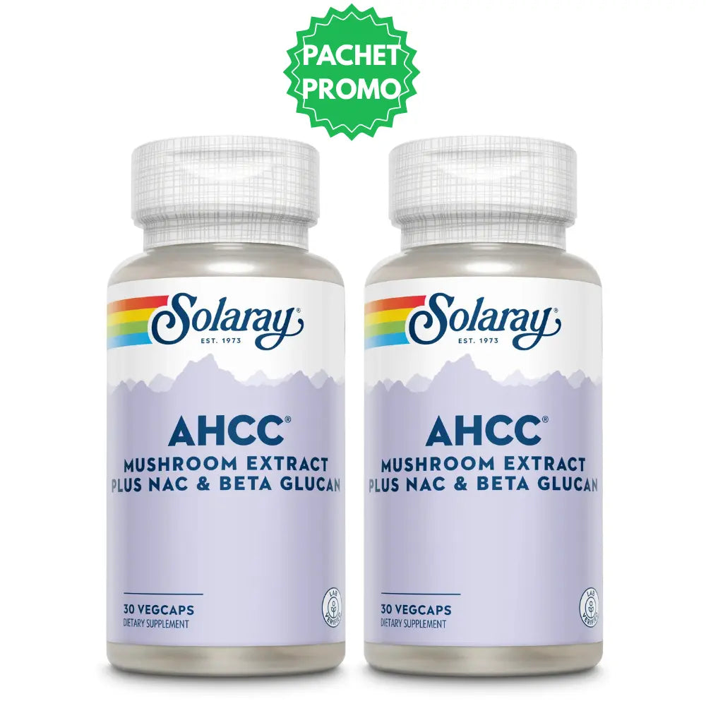 Pachet 2xAHCC plus NAC & Beta Glucan, 30 capsule, Solaray