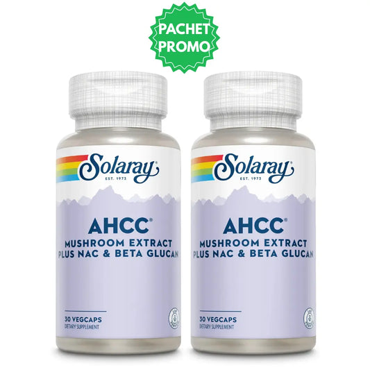 Pachet 2xAHCC plus NAC & Beta Glucan, 30 capsule, Solaray