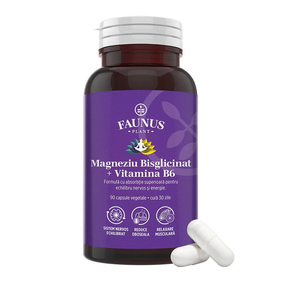 Magneziu Bisglicinat + Vitamina B6, 90 Capsule, Faunus Plant