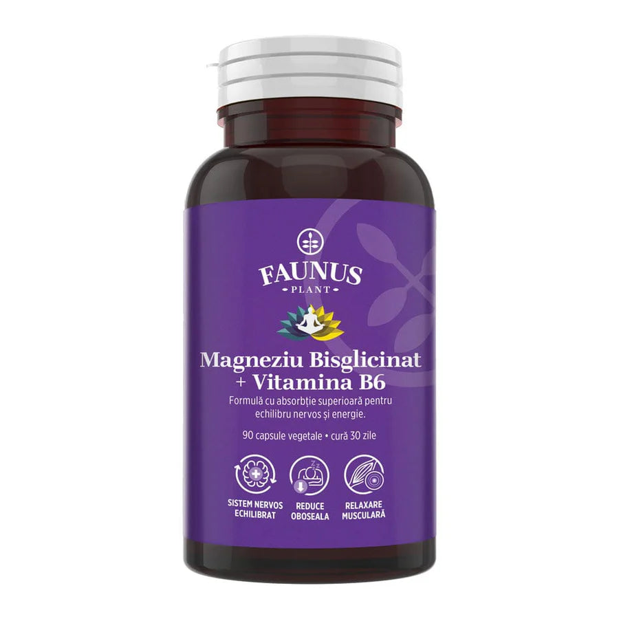 Magneziu Bisglicinat + Vitamina B6, 90 Capsule, Faunus Plant