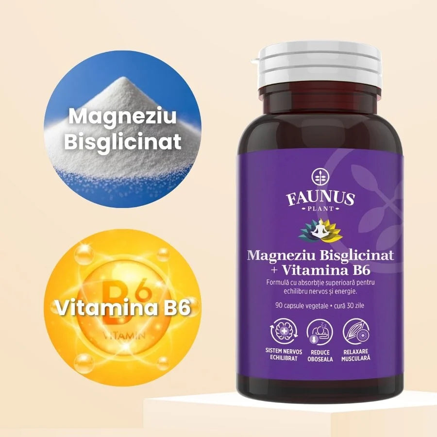 Magneziu Bisglicinat + Vitamina B6, 90 Capsule, Faunus Plant