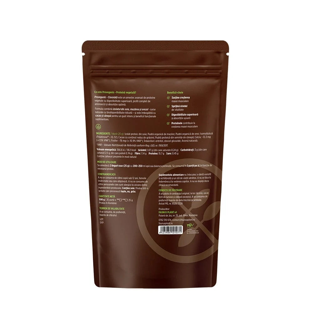 Proveganis Proteina Vegetala Pudra cu Aroma de Ciocolata 500g, Faunus Plant