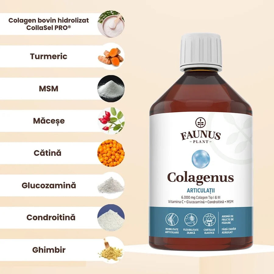 Colagen lichid hidrolizat pentru muschi si ligamente Colagenus Articulatii, 500ml, Faunus Plant