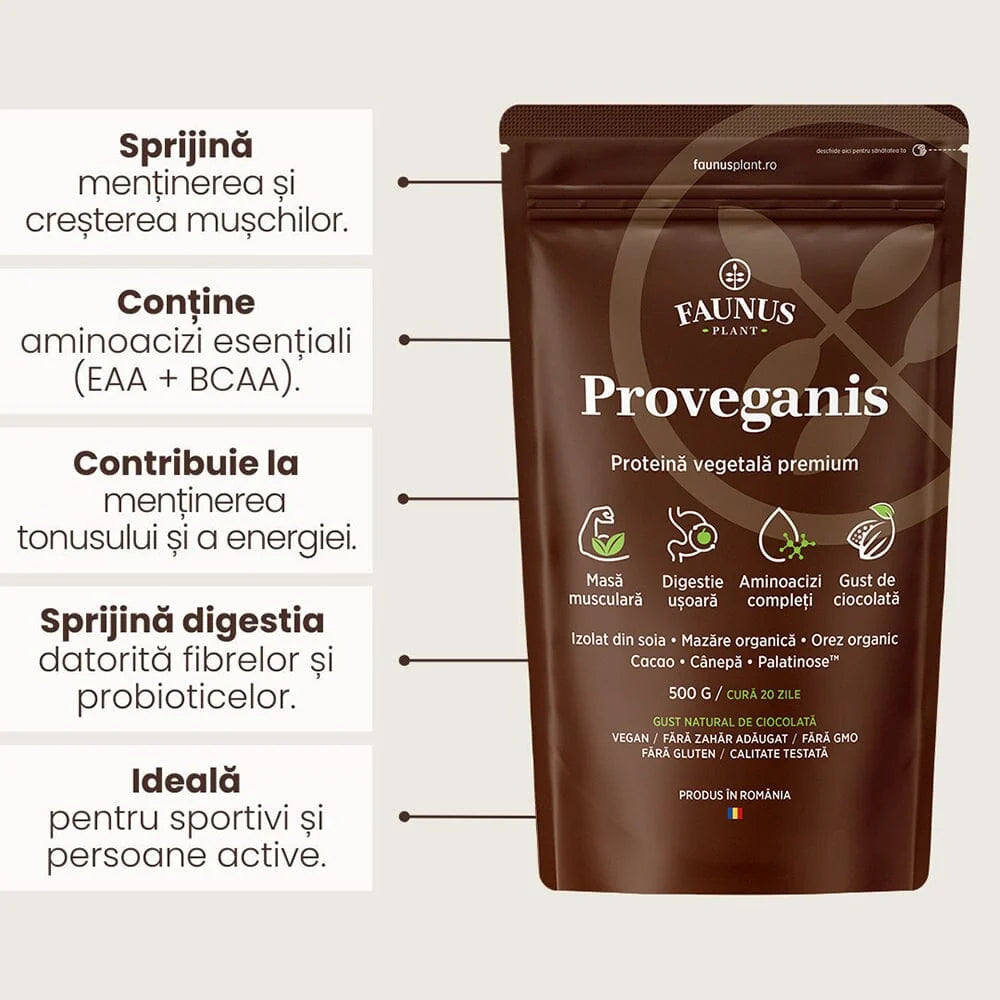 Proveganis Proteina Vegetala Pudra cu Aroma de Ciocolata 500g, Faunus Plant