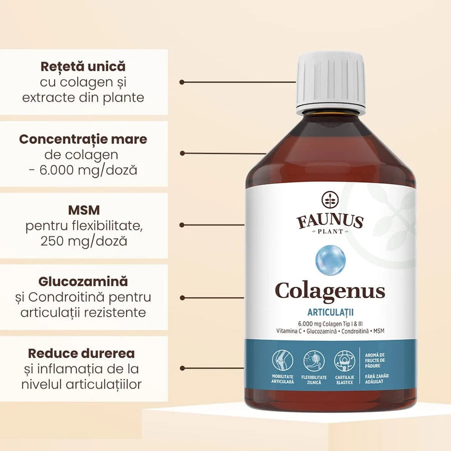 Colagen lichid hidrolizat pentru muschi si ligamente Colagenus Articulatii, 500ml, Faunus Plant