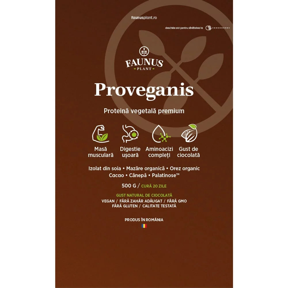 Proveganis Proteina Vegetala Pudra cu Aroma de Ciocolata 500g, Faunus Plant