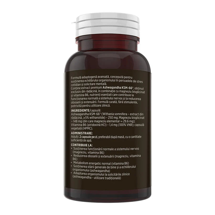 Ashwagandha KSM-66® + Magneziu Bisglicinat + Vit B6, 60 capsule, Faunus Plant