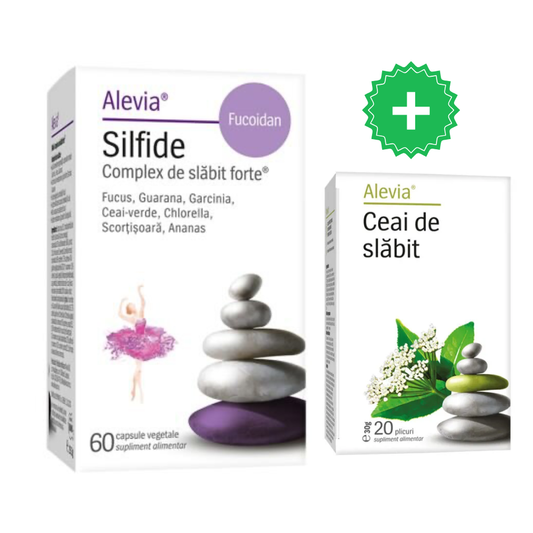 Pachet Silfide Complex de slabit forte + Fucoidan, 60 capsule, Alevia + Ceai De Slabit 20Dz, Alevia