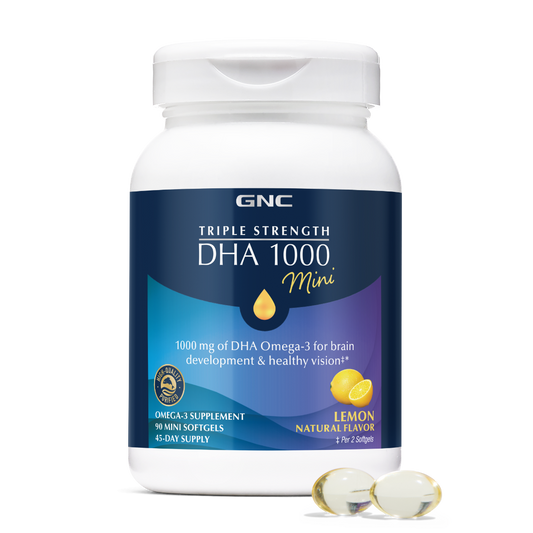 GNC Triple Strength Dha 1000 Mini, Acizi Grasi Dha Omega-3 Mini, Cu Aroma Naturala De Lamaie, 90 Cps