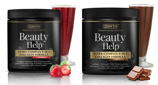 Pachet 1+1 Beauty Help Ultra-Complex 9-in-1 Collagen Formula cu aroma de capsuni, 300g, Zenyth +Beauty Help Ultra-Complex 9-in-1 Collagen Formula cu aroma de ciocolata, 300g, Zenyth