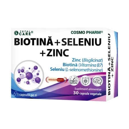 Biotina + Seleniu + Zinc, 30 capsule vegetale, Cosmopharm