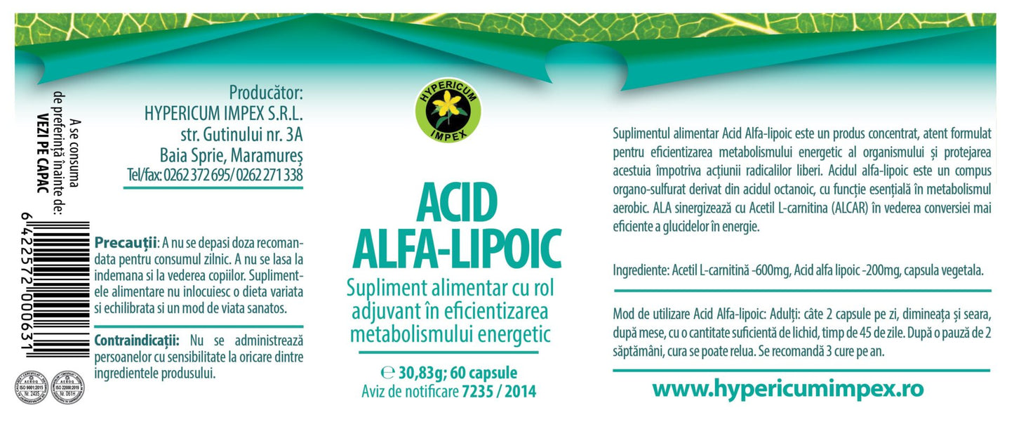 Acid Alfa Lipoic 220Mg 60Cps, Hypericum