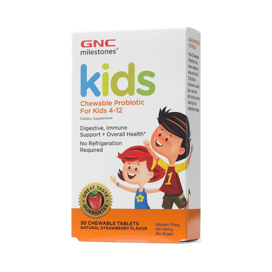 GNC Milestones Kids Chewable Probiotic, Probiotic Lab4 Studiat Clinic Masticabil Pentru Copii 4-12 Ani, Cu Aroma Naturala De Capsuni, 30 Tb