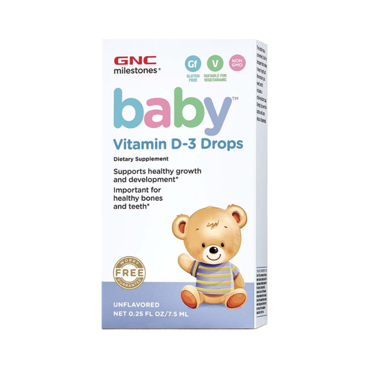 GNC Milestones Baby Vitamin D-3 Drops, Vitamina D-3 Picaturi Pentru Bebelusi Naturala 100% Din Lanolina, 7.5 Ml