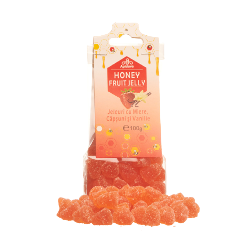 Jeleuri cu miere, aroma de capsuni si vanilie, 100 g, Apidava