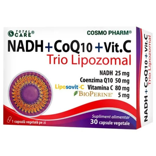NADH + COENZIMA Q10 + VITAMINA C _ Tio Lipozomal, 30 capsule vegetale, Cosmopharm