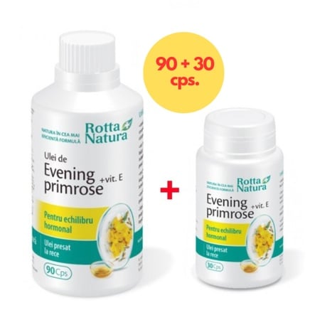 Pachet Evening Primrose si Vitamina E, 90 + 30 capsule, Rotta Natura