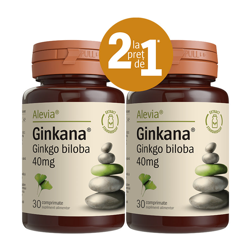 Pachet Ginkana Ginkgo Biloba 40 mg, 30+30 comprimate, Alevia